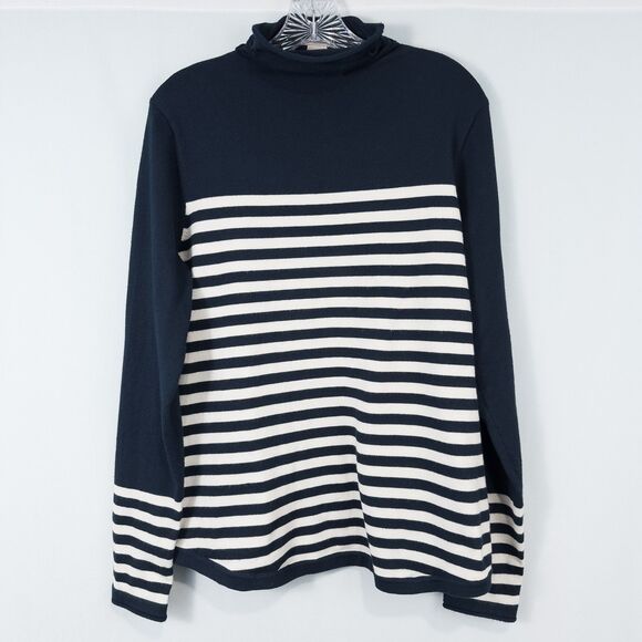 Duluth Trading Co S'no Sweat Turtleneck Sweater Womens Large Navy Striped 22810 - Picture 1 of 14